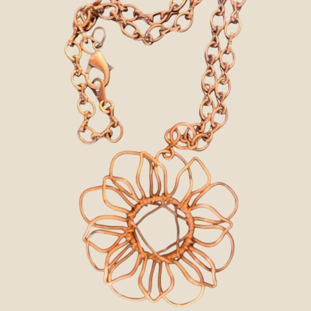 Daisy Necklace Twisted Copper Wire  Boho Chic Granny Core‎ Handmade Artisan